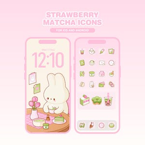 Strawberry Matcha Phone Theme | Pastel App Icons, Wallpapers & Widgets for iOS and Android