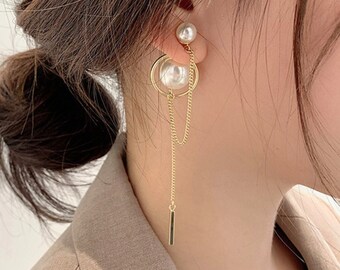 Women Beautiful Silver Gold Tassel Drop Cute Elegant Pearl Dangle Stud Earrings Women Beautiful Silver Gold Tassel Drop Cute Elegant Pearl Dangle Stud Earrings