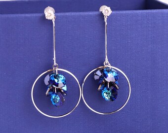 Crystal Earrings /  925 Silver / Hoop Earrings / Blue Earrings / Silver Earrings / Circle Earrings / Dangle Earrings / Best Gift by Cleble