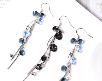 Crystal Earrings / 925 Silver Earrings / Long Earrings / Tassel Earrings / Silver Earrings / Sparkly Earrings / Swarovski Element by Cleble