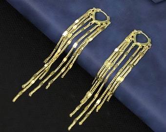 Gold Tassel Earrings / Gold Chain Earrings / Gold Fringe Earrings  / Elegant Korean Long Dangle Earrings / Unique Drop 70s Vintage Earrings