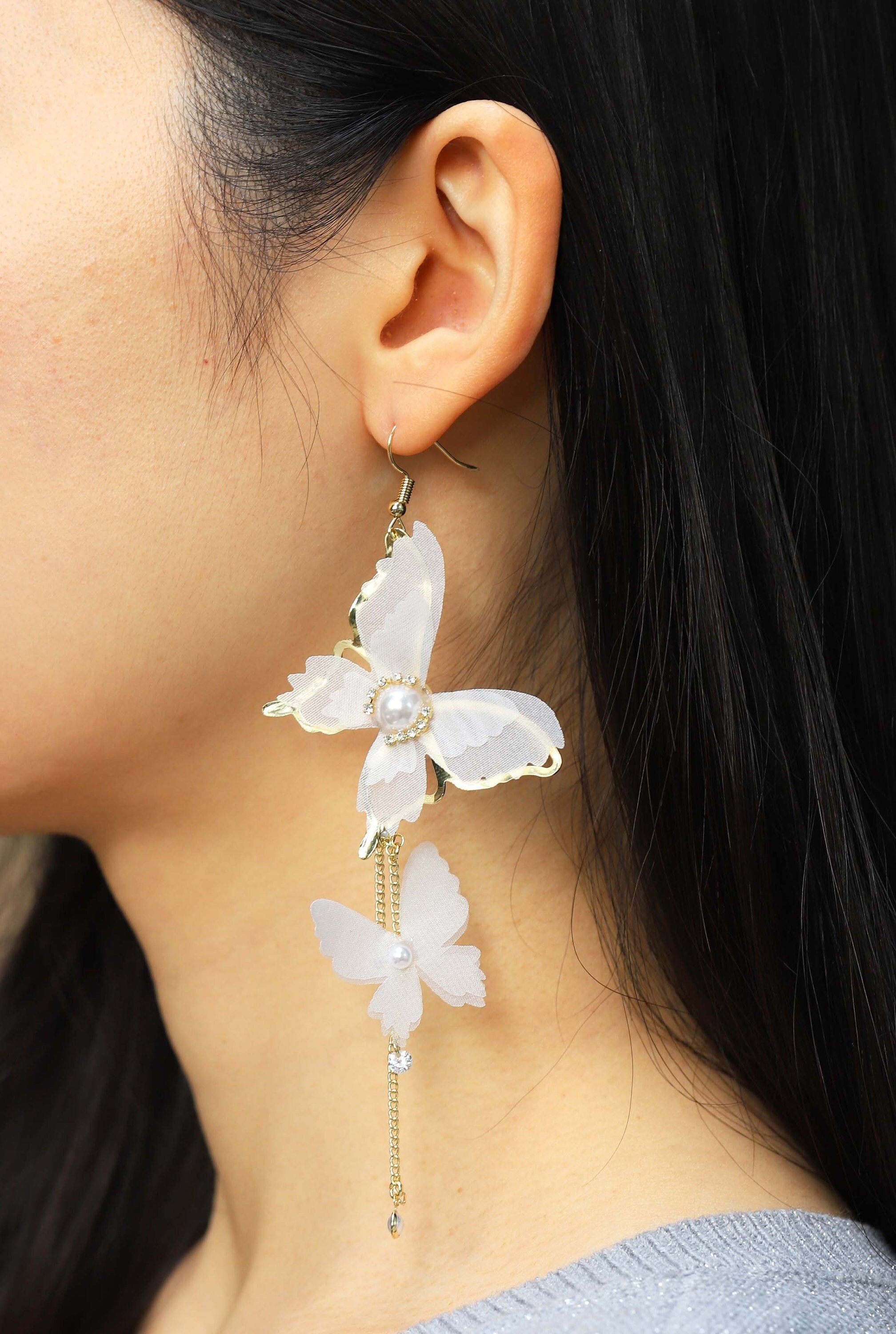 White Butterfly Wedding Earrings / Gold Butterfly Wing White - Etsy