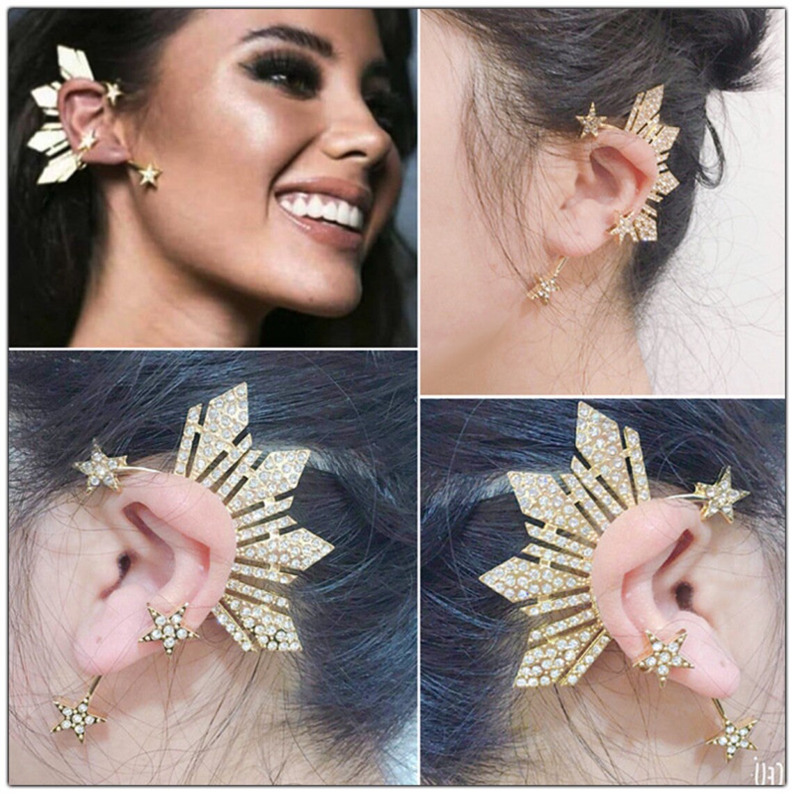 Gold Stars Ear Cuff / No Piercing Gold Ear Cuff / Shooting Etsy