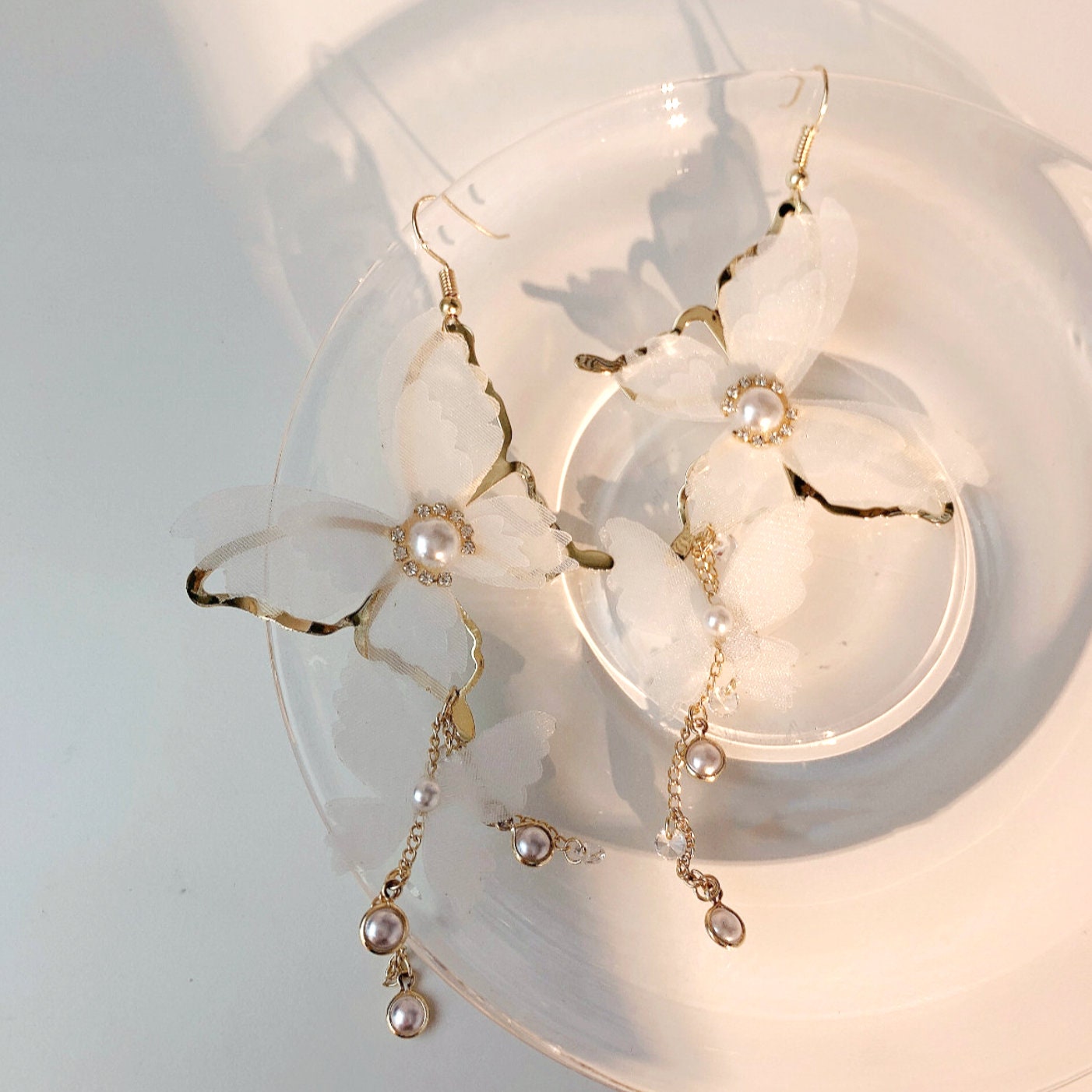 White Butterfly Wedding Earrings / Gold Butterfly Wing White - Etsy