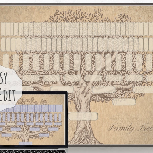7 Generation Family Tree Editable Template 16x20inch, PDF file Instant Download - Fillable