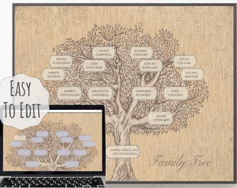 4 Generation Family Tree Template 8x10inch, PDF & JPG files, Instant Download - Fillable