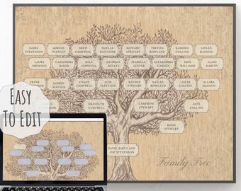 5 Generation Family Tree Template 8x10inch, PDF & JPG files, Instant Download - Fillable