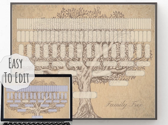 7 generation family tree template 11x14inch pdf file instant etsy