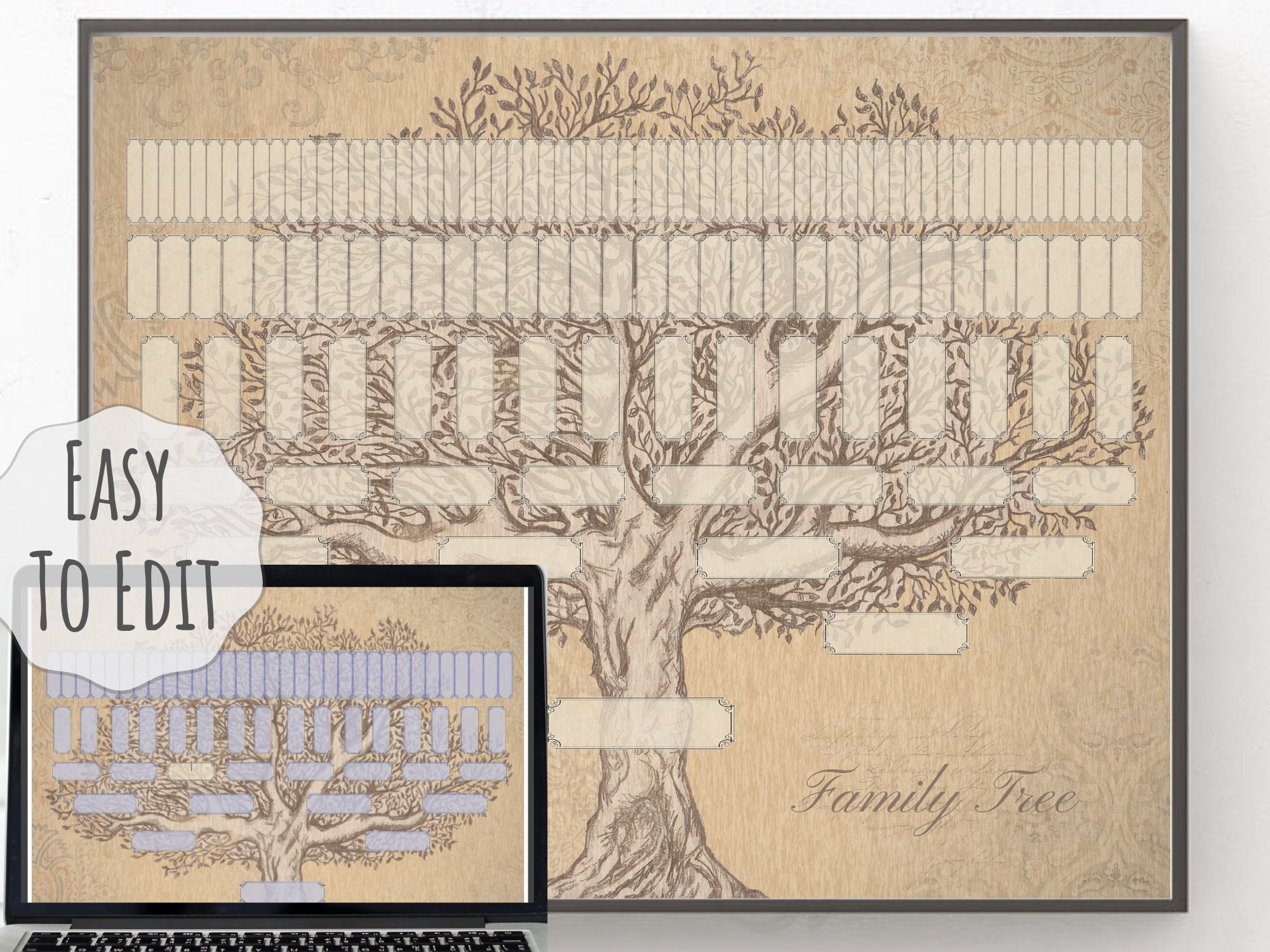 23 Generation Family Tree Template 23x23inch, PDF file Instant Download -  Fillable With Regard To Fill In The Blank Family Tree Template