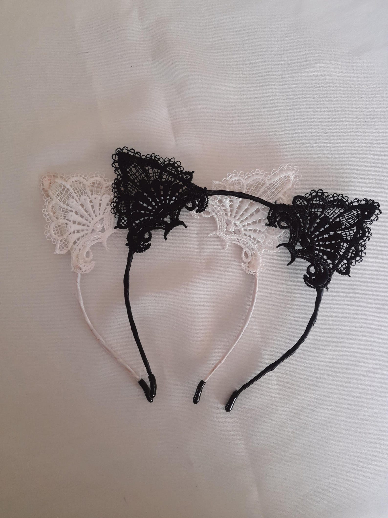 Lace Cat Ear Headbands | Set of 2 Black and White | Cute Cosplay and ...