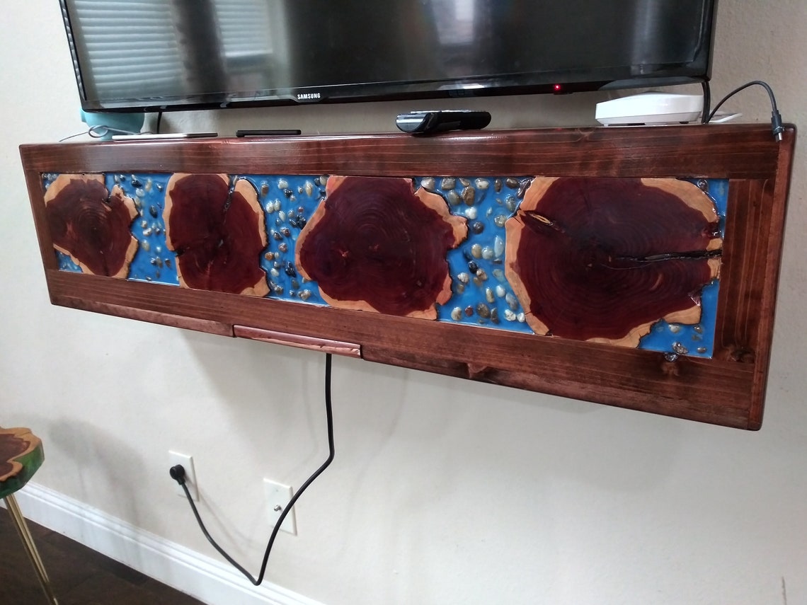 Cedar Floating Epoxy Shelf with intetrior storage Etsy