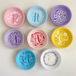 initial mini ceramic dish,hand-painted,personalized,jewelry dish,tiny trinket dish,bridesmaids gift,clay,monogrammed,custom,initial ring