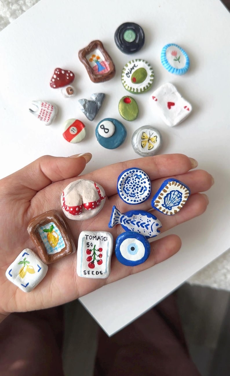 Single clay magnets,assorted,custom,handmade,botanical,coastal,olives,hand painted ,gifts,made to order,personalized magnets,gifts for her