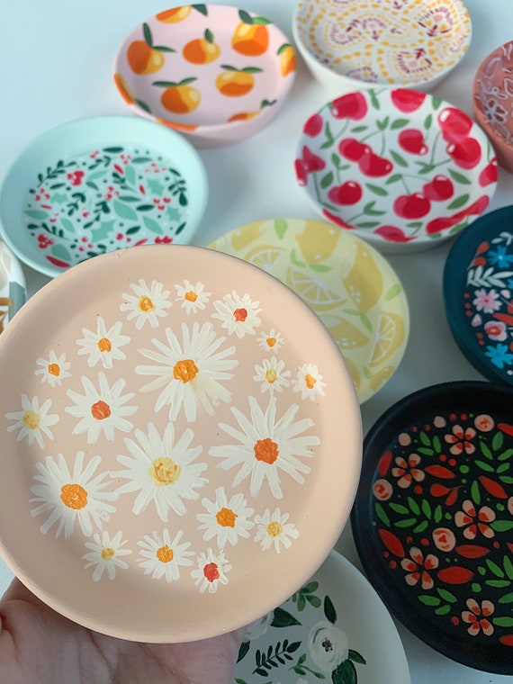 hand-painted ceramic dishes, trinket dish, custom gifts, ring dish, trinkets