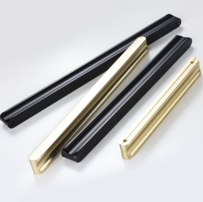 Extra Long Handles Gold Drawer Pulls Black Kitchen Etsy