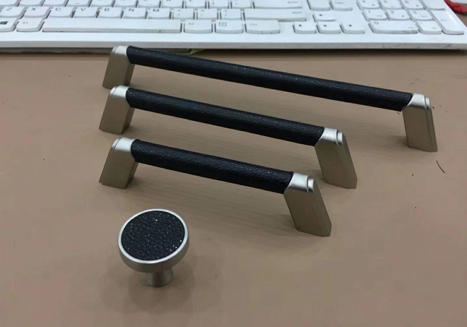 Leather Pulls Handles Knobs Brushed Nickel Black Drawer Etsy