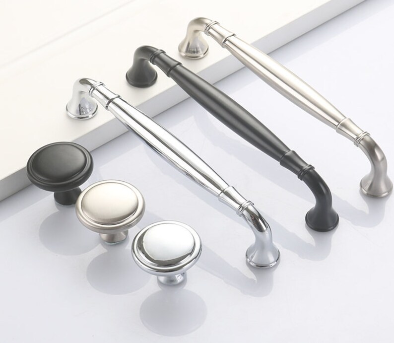 Brushed Nickel Drawer Pulls Black Kitchen Cabinet Door Handles Etsy