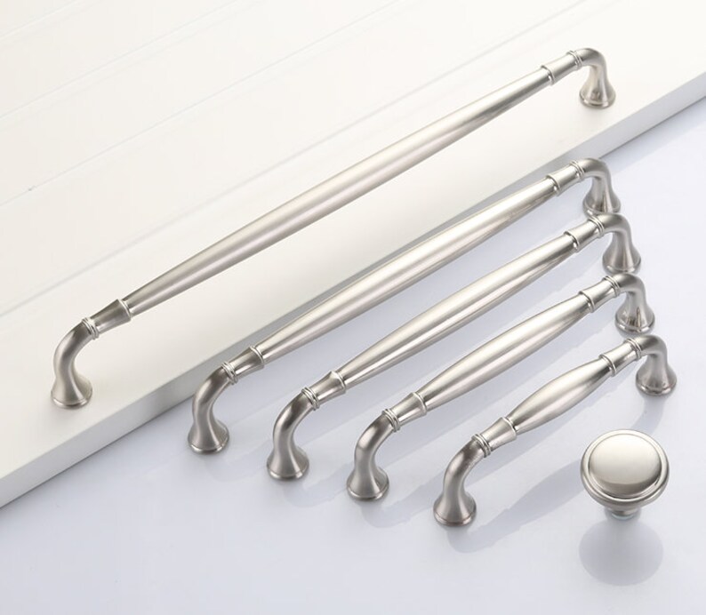 Brushed Nickel Drawer Pulls Black Kitchen Door Handles Etsy