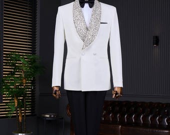 Off-White Slim Fit Suit: Shawl Lapel Wedding Groom Suit