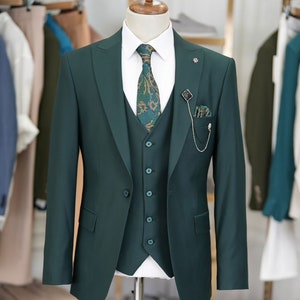 Men Suits Green 3 Piece Slim Fit One Button Wedding Groom Party Wear Coat Pant Wedding Guest Suit Engagement Suit Green Slim Fit Suit Etsy Ireland