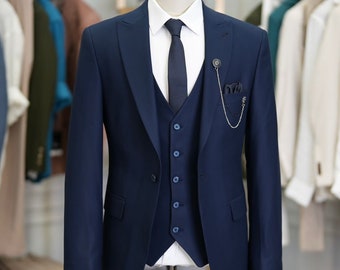 Abito Uomo 3 Pezzi - Giacca, Pantaloni E Gilet, Formale Due Bottoni, Tessuto Elegante