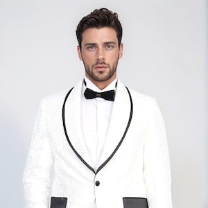 Men Suits White 2 Piece Slim Fit One Button Wedding Groom Party Wear Coat Pant, Tuxedo, Men Prom Suit, Designed Lapel White Tuxedo Suit