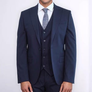 Men Suits Navy 3 Piece Slim Fit One Button Wedding Groom Party Wear Coat Pant, Plus Size Navy Blue Suit, Men Blue Suit, Navy Slim Fit Suit