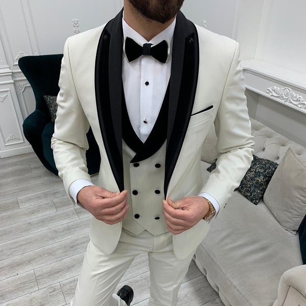Mens Blue Plaid Tuxedo Suit – Slim Fit Shawl Lapel Designer Suit with Contrast Trousers for Wedding and Prom