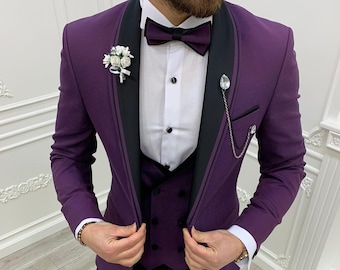 Men Wedding Suits Purple 3 Piece Fully Luxury Slim Fit Party - Etsy