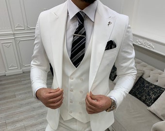 Groomsmen Suits Two Button Off White Tapered Cut three piece suit main image 1