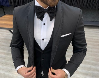 Men Suits Black Wedding Suit Men Tuxedo 3 Piece One Button | Etsy