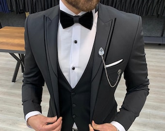 Men Suits Black Wedding Suit Men Tuxedo 3 Piece One Button | Etsy
