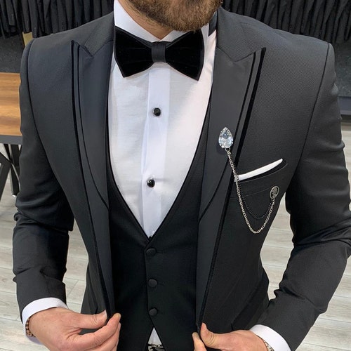 Men Suits Black 3 Piece Slim Fit One Button Wedding Groom | Etsy