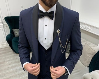 Navy Blue Slim Fit Suit: 3-Piece Wedding Tuxedo