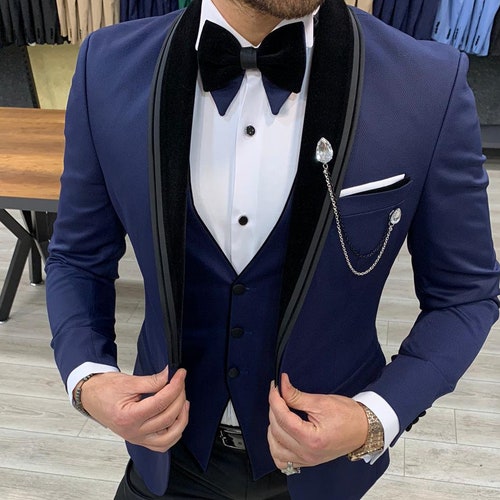 Navy Slim Fit 2 Piece Tuxedo With Satin Shawl Lapel main image 0