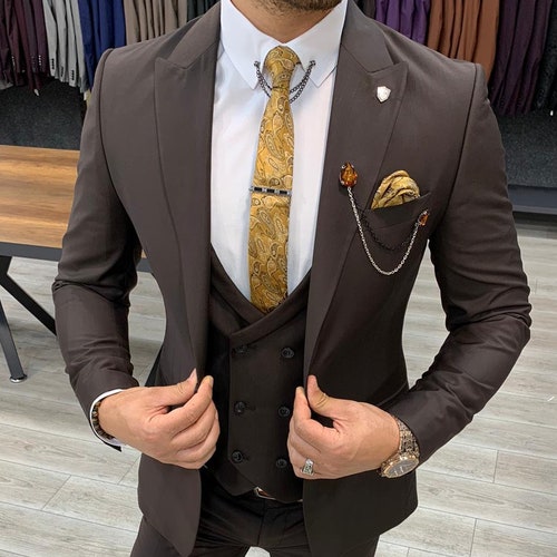 Men Suit Brown 2 Piece Formal Fashion Slim Fit Wedding Groom - Etsy