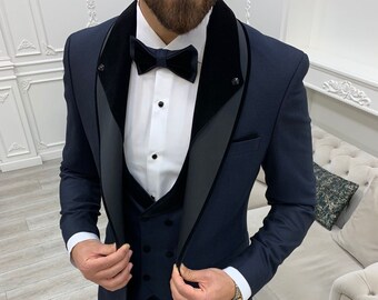 Navy blue coat cheap pant 3 piece