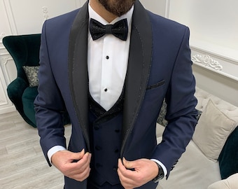 Navy Blue Slim Fit 3-Piece Suit: Wedding, Party, Prom