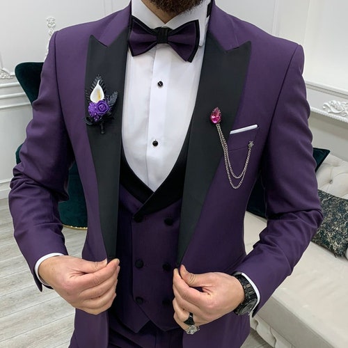 Purple Suits Purple 3 Piece Slim Fit One Button Wedding Groom - Etsy