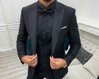 Black Slim Fit Tuxedo: Men's 3-Piece Peak Lapel Suit