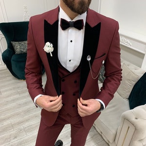 Men Suits Wedding Suit 3 Piece Suits Prom Suits, Slim Fit Peak Lapel ...