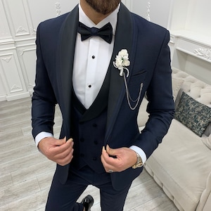 Men Suits Wedding Suit 3 Piece Suits Prom Suits, Slim Fit One Button  Cummerbund Tuxedo, Blue Slim Fit Shawl Lapel Cummerbund Tuxedo -  Canada