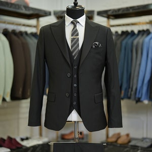 Men Suits Black 3 Piece Slim Fit One Button Wedding Groom Party Wear Coat Pant Plus Size Black Suit Men Black Suit Black Slim Fit Suit Etsy UK