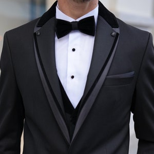 Elegant Black Velvet Lapel Shawl Lapel Tuxedo Suit for Men