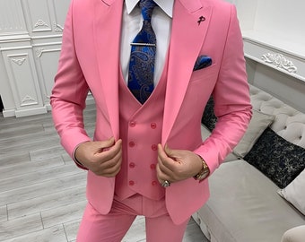 Buy Pink Slim Fit Piece Suit: Two Button Wedding Groom Attire