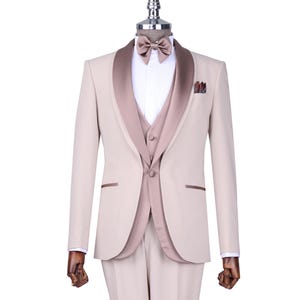 Men Suits Beige 3 Piece Slim Fit One Button Wedding Groom Party Wear Coat Pant, Men Tuxedo, Men Prom Suit, Beige Slim Fit Tuxedo
