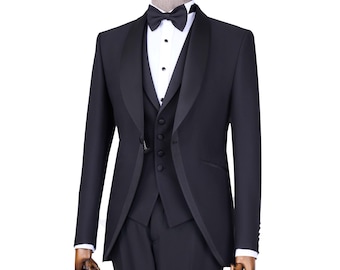 Black Slim Fit Tuxedo Suit: 3 Piece Shawl Lapel Wedding Prom