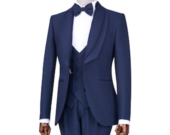 Navy Blue Slim Fit Suit: Italian Style Wedding Tuxedo