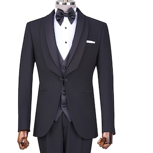 Men Suits Black 3 Piece Slim Fit One Button Wedding Groom Party Wear Coat Pant, Men Tuxedo, Men Prom Suit, Black Slim Fit Tuxedo