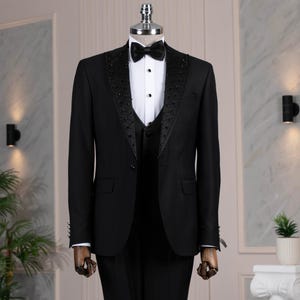 Abito da sposo slim fit nero da uomo: abito da sposo in stile italiano